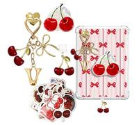 JINGSEN Set di graziosi ciondoli per telefono, con supporto per impugnatura, tappo antipolvere tipo C/USB C, ciondoli compatibili per telefono, Kindle da donna (rosso ciliegie V)