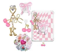 JINGSEN Set di graziosi ciondoli per telefono, con supporto per impugnatura, tappo antipolvere tipo C/USB C, ciondoli compatibili per telefono, Kindle da donna (ciliegie rosa K)