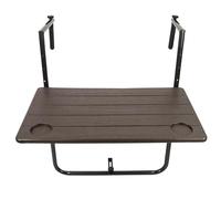 JINGSHIQIAOPL Tavolino da Ringhiera Balcone Pieghevole con Portabicchieri, Altezza Regolabile, Tavolo Salvaspazio per Balcone, Terrazzo e Veranda(Brown)