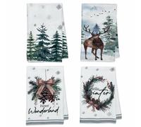 JINGTOPS Set Strofinacci Natalizi, Asciugamani Cucina,Tovagliette Natalizie, Decorazione Natalizia Invernali, Decorazioni Per Tavola Interna 40x60 cm (Alce- 4 pezzi)