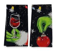 JINGTOPS Set Strofinacci Natalizi, Asciugamani Cucina,Tovagliette Natalizie, Decorazione Natalizia Invernali, Decorazioni Per Tavola Interna 40x60 cm (grinch-2 pezzi)