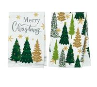 JINGTOPS Set Strofinacci Natalizi, Asciugamani Cucina,Tovagliette Natalizie, Decorazione Natalizia Invernali, Decorazioni Per Tavola Interna 40x60 cm (Albero di Natale- 2 pezzi)