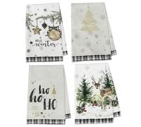 JINGTOPS Set Strofinacci Natalizi, Asciugamani Cucina,Tovagliette Natalizie, Decorazione Natalizia Invernali, Decorazioni Per Tavola Interna 40x60 cm (4 pezzi)