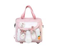 JINGYAN Borse a tracolla da donna Nylon Flip School Ladies Backpack Multifunctional Travel Shoulder Bag Laptop Portable Lightweight Wearable Practical(Pink,With pendant)