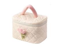 JINGYAN Borse da toilette Solid Color Flower Makeup Bag Zipper Large Soft Corduroy Cosmetic Female Travel Make Up Organizer Beauty Case(White)