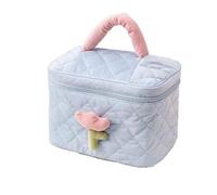 JINGYAN Borse da toilette Solid Color Flower Makeup Bag Zipper Large Soft Corduroy Cosmetic Female Travel Make Up Organizer Beauty Case(Blue)