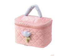 JINGYAN Borse da toilette Solid Color Flower Makeup Bag Zipper Large Soft Corduroy Cosmetic Female Travel Make Up Organizer Beauty Case(Pink)