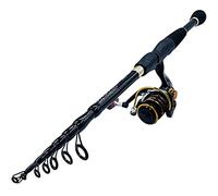 JINGYAN Canne da pesca Carbon Fiber Telescopic Ultralight Fishing Rod With Sturdy Frame Spinning Reel(Schwarz,2.1M)