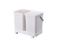 JINGYAN Cestini per la carta Asciutto e bagnato la spazzatura di separazione Can Double Barrel classificazione dei rifiuti Bidoni domestica Cucina Grande pattumiera con il coperchio(White A)