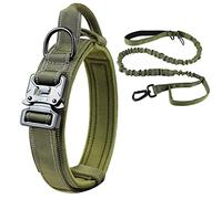JINGYAN Collari Tactical Military Dog Collar Retractable Leash Set Training Adjustable Collars for Big Medium Large Dogs with Luminous Handle(Green,Medium)