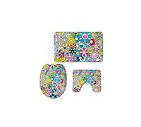 JINGYAN Copriwater Tappetino da Bagno in 3 Pezzi Set di tappeti Tappetino da Bagno colorato Girasole colorato Antiscivolo Tappeto da Cucina per Bagno Tappeto coprisedile(Yellow)