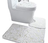 JINGYAN Copriwater Tappeto Bagno Toilette 3 Set Stampa a Strisce Antiscivolo Tappetini Resistenti all'Usura Doccia Tappeti Accessori