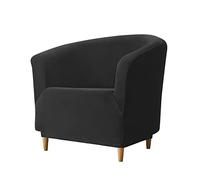JINGYAN Fodere per divani Solid Color Velvet Sofa Cover Leisure Stretch Single Seat Club Couch Slipcover for Living Room Elastic Armchair Protector Cover(Schwarz)