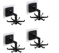 JINGYAN Grucce 4pcs 360 Degrees Rotating Folding Hook Self-Adhesive 180 Vertical Flip Wall Hanger for Door Kitchen Cabinet(Schwarz)