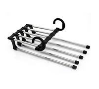 JINGYAN Grucce 5In 1 Pants Rack Multi-function Stainless Steel Folding Clothes Hanger Portable Save Space Closet Wardrobe Magical Trouser Shelf(Schwarz)