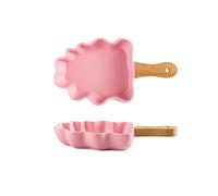 JINGYAN Piatto da Pranzo Piatti di Albero Creativo in Ceramica con Manico in Legno Grande Macedonia di Frutta Snack Dessert Piatti da Forno Ciotola da Cucina in Porcellana Cucina Cucina(Pink)