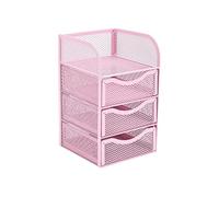 JINGYAN Scatole di file Drawer Storage Box Sundries Rack Metal Note Office Stationery Three-layer Grid Multifunctional Magazine(Pink)