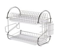 JINGYAN Scolapiatti Black Dish Rack with Drip Tray Kitchen Cutlery Storage Basket Drainer with Holder for Organizer(Silver)