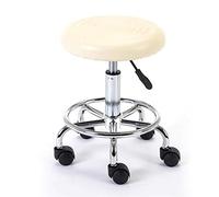 JINGYAN Sgabelli da bar Beauty salon furniture barber shop adjustable height round stool with universal wheels(White)