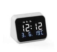 JINGYAN Sveglia 12/24H Snooze LED Clock Recharge Digital Alarm Clock Loud Sound Teperature Date Dual Alarms Voice Control Desktop Table Clock(White)