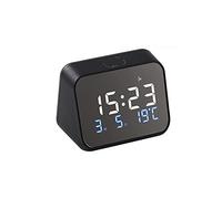 JINGYAN Sveglia 12/24H Snooze LED Clock Recharge Digital Alarm Clock Loud Sound Teperature Date Dual Alarms Voice Control Desktop Table Clock(Schwarz)