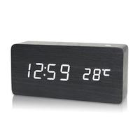 JINGYAN Sveglia LED Electronic Table Clock Wooden Alarm Clocks for Bedrooms Bedside Smart with Snooze Function Home Decor(Black white)