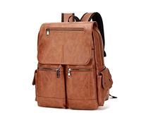 JINGYAN Zaino da uomo Vintage Leather Teenage Backpacks Retro Schoolbag Man Multifunctional Backpack Men Zipper Designer Large Capacity Bag(Coffee)