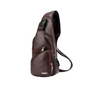 JINGYAN Zaino monospalla da uomo Mens USB Chest Bag Designer Uomo Messenger Crossbody Pacchetto Borse a tracolla in pelle PU Pacchetto Borsa da viaggio(A-dark brown)