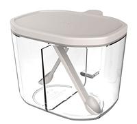 JINGYAN Zuccheriere Unique Split Grid Sugar Bowl Transparent Condiment Container with Spoon Double Sugar Bowl Kitchen Accessory(C)