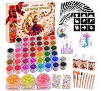 jingyuanli Set di tatuaggi glitterati per bambini, 42 colori con magico glitter a forma di farfalla e 160+ motivi fantasia, set fai da te adatto ai bambini da 6 a 12 anni, regalo di compleanno per