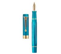 Jinhao, Penna stilografica classica in celluloide, colore blu pavone, con pennino medio e convertitore, set con custodia