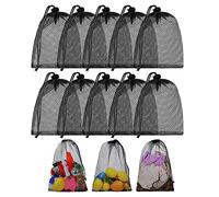 JINJUMEI 10 Pezzi a Rete con Coulisse - Borsa da Palestra, Piscina, Spiaggia - Sacca in Nylon per Sport, Viaggi, Regali, Campeggio, Allenamento (Nero)