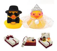 JINJUMEI Set di 2 anatre per sposi e sposi, Anatra Gialla Nuziali, Regalo di Nozze, Include una coppia di Anatre e Biglietti per Cerimonia, Ricordo, Benedizione di Nozze, Elegante, Regalo Commovente