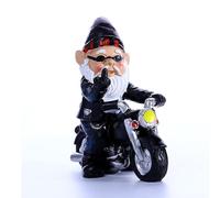 JINJUMEI Statuetta a Forma di Gnomo Motociclista da Giardin, Nano Resina Moto Statua Decorazione Impermeabile Protezione Solare Statua da Giardino in Resina per la Terrazza e per il Balcone