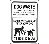 JINKAIRUI Cartello stradale con scritta "Dog Waste - Leash Clean Up After Your Dog", in metallo bianco e nero, decorazione artistica da parete, segnale di avvertimento di sicurezza, per interni ed