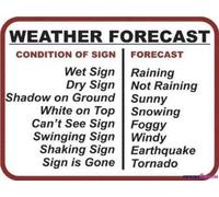 JINKAIRUI Cartello stradale di avvertimento Weatherecast, divertente cartello pubblicitario in metallo da parete, decorazione da parete, segnali di avvertimento di sicurezza, per interni ed esterni