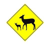 JINKAIRUI Grande cartello stradale con cervo con cervo grafico attraversamento fauna selvatica attenzione Xing Hunter Crossing cartello divertente giallo diamante metallo cartello in alluminio per