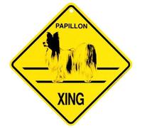 JINKAIRUI Papillon Xing Caution Crossing Dog Targa in metallo di latta regalo per la casa, ufficio, bar, decorazione da parete per interni ed esterni, cartello quadrato 8 x 8