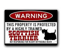 JINKAIRUI Targa di avvertimento decorativa da parete con motivo Scottish Terrier, divertente, cane di avvertimento, protetto da, Scottie, avvertimenti, cartello in metallo per cortile, ufficio