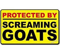 JINKAIRUI Targa di avvertimento decorativa da parete, stile retrò, con scritta "Protected by Scream Goats, Iron Paintinglation", in metallo, per cortile, ufficio, per interni ed esterni, 20,3 x 30,5