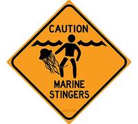 JINKAIRUI Targa in metallo con scritta "Caution Marine Stingers Man O War Jellyfish Warning Caution Beach Coastal Placca Pool House Deck Tiki Sign Indoor Outdoor Wall Decor Yard Sign 30,5 x 30,5 cm