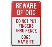 JINKAIRUI Targa in metallo con scritta in lingua inglese "Do Not Put Fingers Thru Fence Dogs May Bite", per esterni, sicurezza, fattoria, cortile, decorazione, 20,3 x 30,5 cm