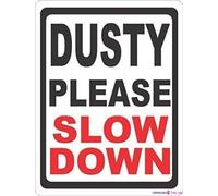 JINKAIRUI Targa in metallo con scritta in lingua inglese "Dusty Please Slow Down Help Keep Dust Level Low On Dirt Roads", cartello di sicurezza per esterni, fattoria, cortile, decorazione, 20,3 x 30,5