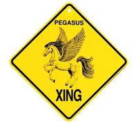 JINKAIRUI Targa in metallo Pegasus Xing Caution Warning Crossing Sign per interni ed esterni decorazione da parete 12 x 12 cartello quadrato