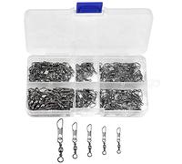 Jinlaili 100 Pezzi Anelli Solidi con Moschettone per Connettori Clip Girevoli, Girelle Canna da Pesca, 6 8 10 12 14#