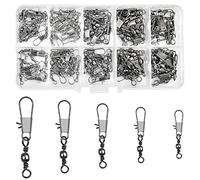 Jinlaili 100 Pezzi Girelle da Pesca, Connettore Girevole da Pesca, Anelli Solidi da Pesca con Connettore a Scatto, Girelle con Cuscinetti a Sfera, Girevole Canna da Pesca(7# 8# 10# 12# 14#)