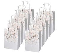 Jinlaili 12 Pezzi Sacchetti di Carta, 15 x 8 x 21 cm Sacchetto di Regalo di Carta, Borsa di Bronzing Kraft con Manico, Sacchetti Regalo Bronzing per Natale Matrimonio Compleanno (Bianca)