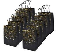Jinlaili 12 Pezzi Sacchetti di Carta, 15 x 8 x 21 cm Sacchetto di Regalo di Carta, Borsa di Bronzing Kraft con Manico, Sacchetti Regalo Bronzing per Natale Matrimonio Compleanno (Nero)