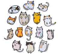 Jinlaili 15 Pezzi Toppe Termoadesive con Gatto Ricamate, Toppe Animali Accessorio Fai Da Te, Carina Ferro Sulle Toppe, Adesivi Appliques Da Cucire per Jeans Abbigliamento Giacche Zaini Sciarpe