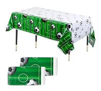 Jinlaili 2 Pezzi 137x274cm Tovaglia in Plastica, Tovaglia con Calcio Stampato, Rettangolare Copritavolo, Impermeabile Tovaglie per Tavolo, Tovaglia Antimacchia per Festa Giardino Compleanno(Verde)